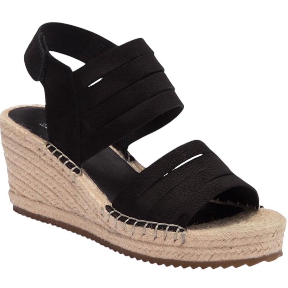 Eileen Fisher Largo Espadrille Suede Wedge Size 7.5 Black